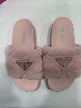 Authentic Prada Pink Furry Slides